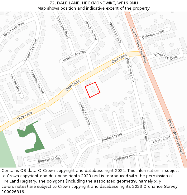 72, DALE LANE, HECKMONDWIKE, WF16 9NU: Location map and indicative extent of plot