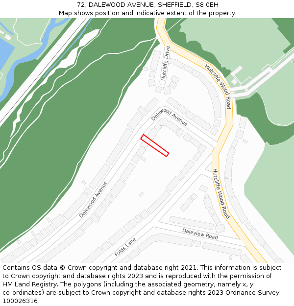 72, DALEWOOD AVENUE, SHEFFIELD, S8 0EH: Location map and indicative extent of plot