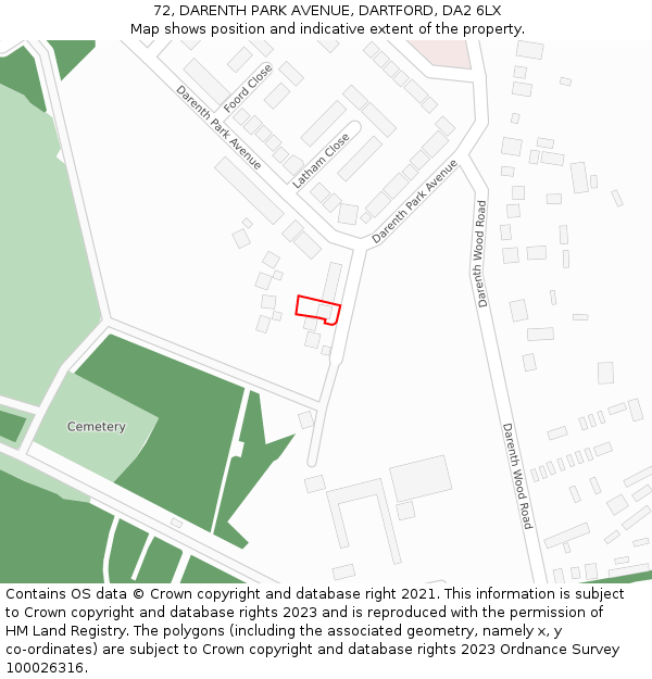 72, DARENTH PARK AVENUE, DARTFORD, DA2 6LX: Location map and indicative extent of plot