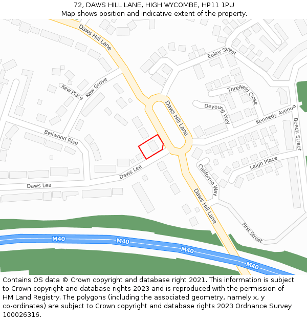 72, DAWS HILL LANE, HIGH WYCOMBE, HP11 1PU: Location map and indicative extent of plot