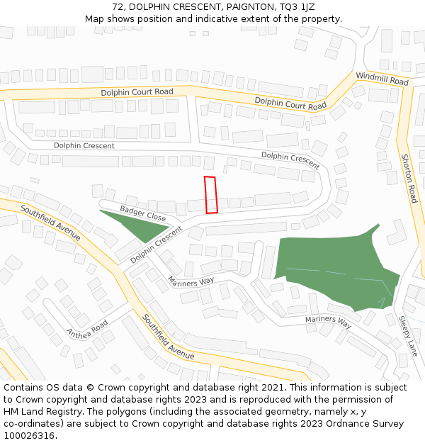 72, DOLPHIN CRESCENT, PAIGNTON, TQ3 1JZ: Location map and indicative extent of plot