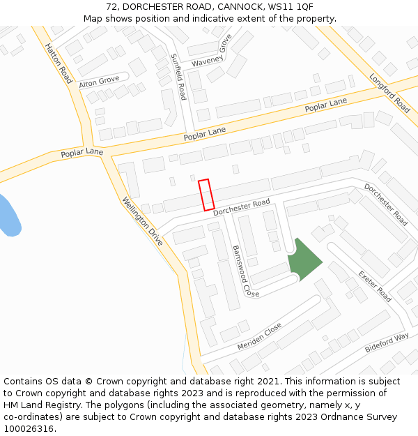 72, DORCHESTER ROAD, CANNOCK, WS11 1QF: Location map and indicative extent of plot