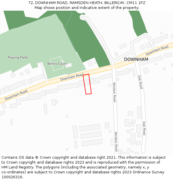 72, DOWNHAM ROAD, RAMSDEN HEATH, BILLERICAY, CM11 1PZ: Location map and indicative extent of plot