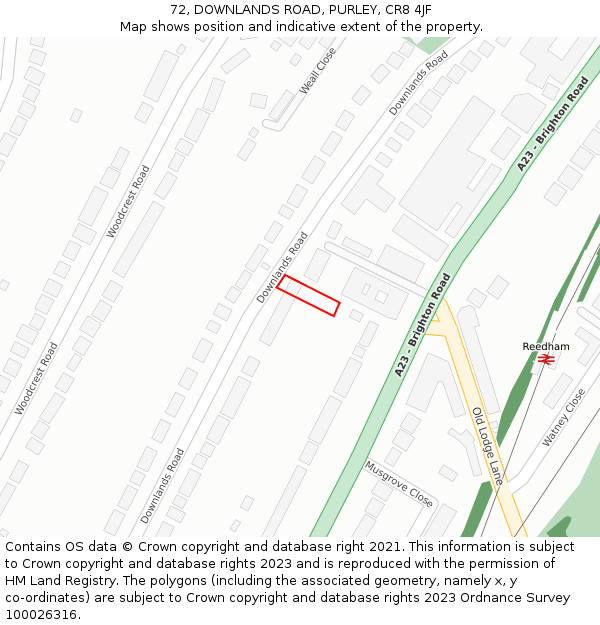 72, DOWNLANDS ROAD, PURLEY, CR8 4JF: Location map and indicative extent of plot