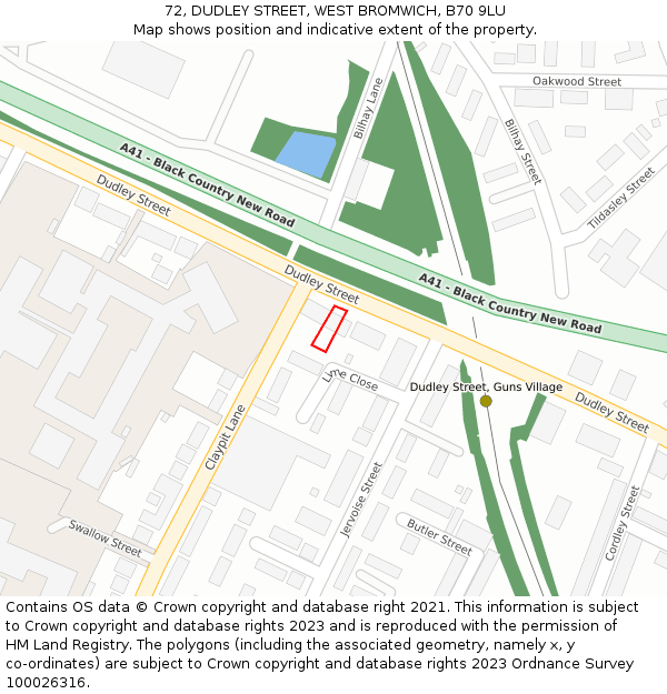 72, DUDLEY STREET, WEST BROMWICH, B70 9LU: Location map and indicative extent of plot