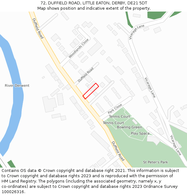 72, DUFFIELD ROAD, LITTLE EATON, DERBY, DE21 5DT: Location map and indicative extent of plot