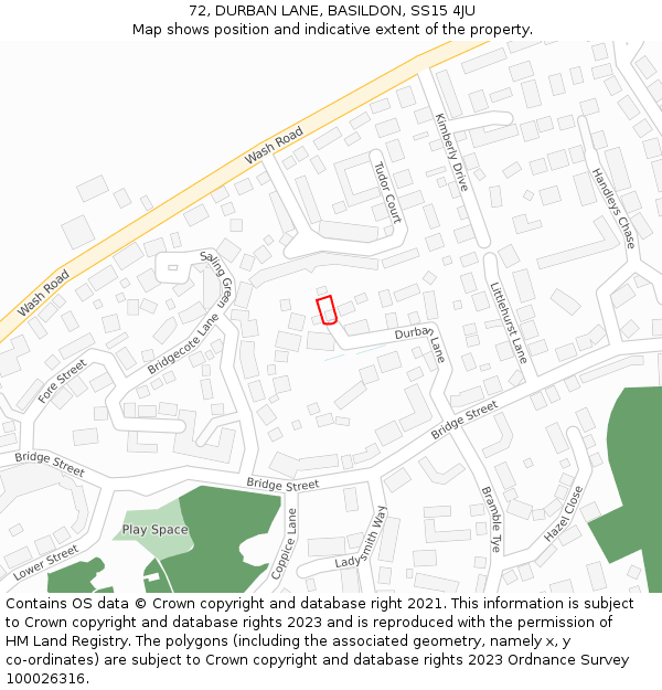 72, DURBAN LANE, BASILDON, SS15 4JU: Location map and indicative extent of plot