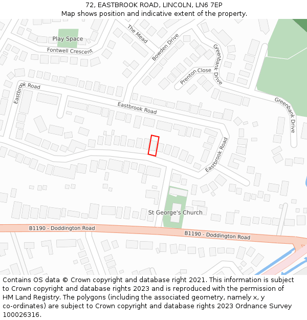 72, EASTBROOK ROAD, LINCOLN, LN6 7EP: Location map and indicative extent of plot