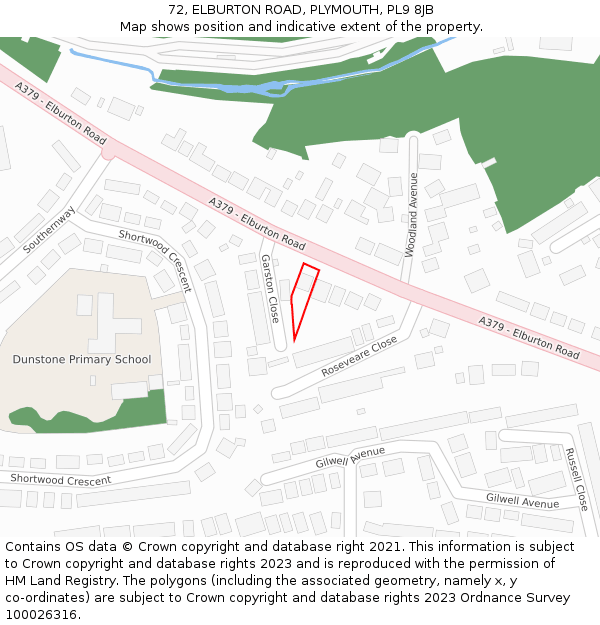 72, ELBURTON ROAD, PLYMOUTH, PL9 8JB: Location map and indicative extent of plot