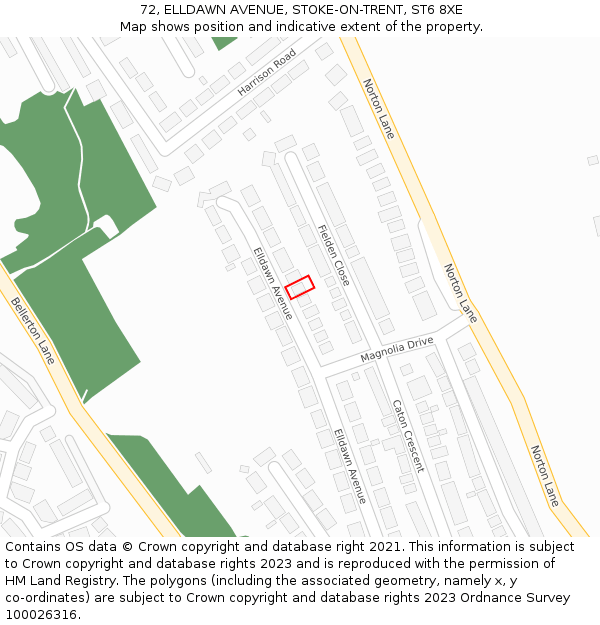 72, ELLDAWN AVENUE, STOKE-ON-TRENT, ST6 8XE: Location map and indicative extent of plot