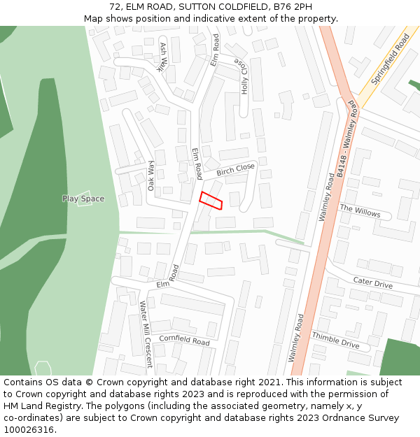 72, ELM ROAD, SUTTON COLDFIELD, B76 2PH: Location map and indicative extent of plot