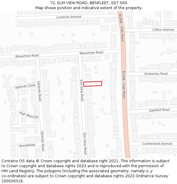 72, ELM VIEW ROAD, BENFLEET, SS7 5AS: Location map and indicative extent of plot