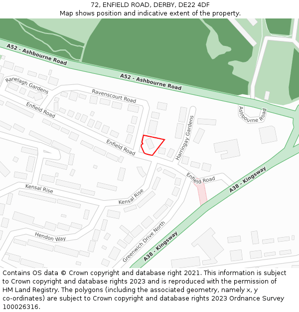 72, ENFIELD ROAD, DERBY, DE22 4DF: Location map and indicative extent of plot
