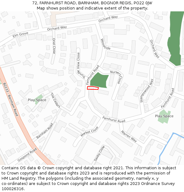 72, FARNHURST ROAD, BARNHAM, BOGNOR REGIS, PO22 0JW: Location map and indicative extent of plot