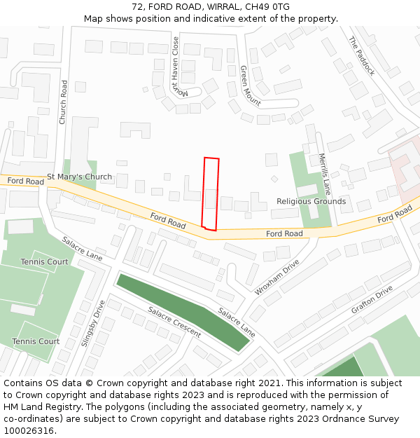 72, FORD ROAD, WIRRAL, CH49 0TG: Location map and indicative extent of plot