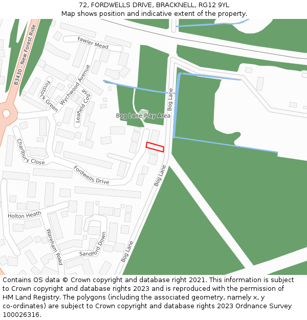 72, FORDWELLS DRIVE, BRACKNELL, RG12 9YL: Location map and indicative extent of plot