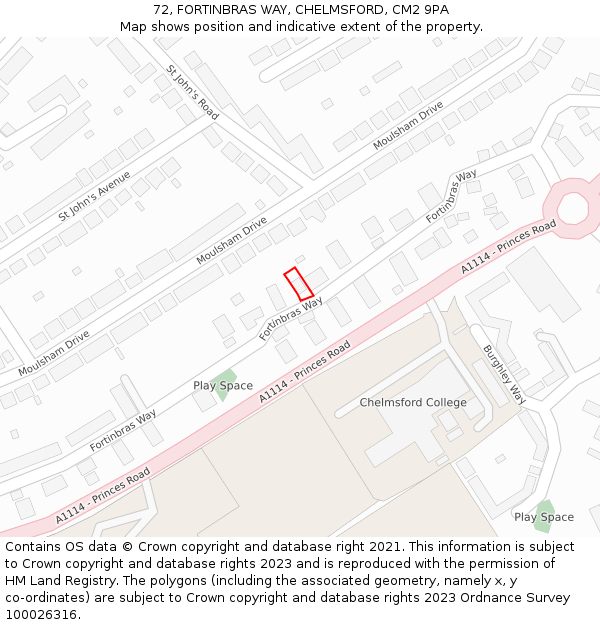 72, FORTINBRAS WAY, CHELMSFORD, CM2 9PA: Location map and indicative extent of plot