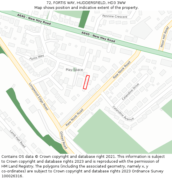 72, FORTIS WAY, HUDDERSFIELD, HD3 3WW: Location map and indicative extent of plot