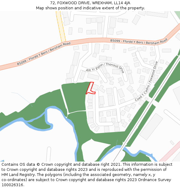 72, FOXWOOD DRIVE, WREXHAM, LL14 4JA: Location map and indicative extent of plot