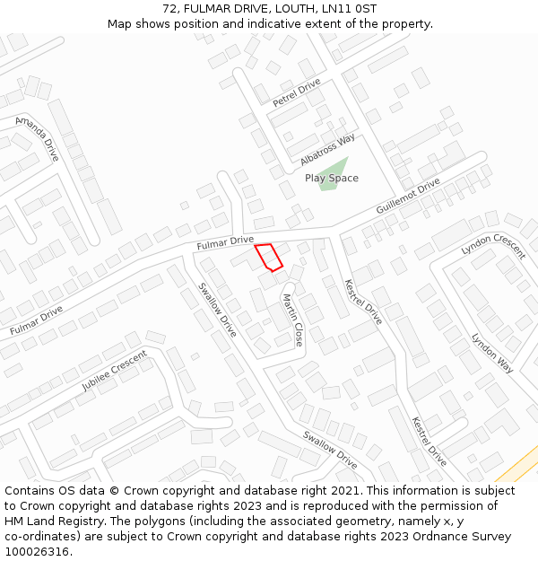 72, FULMAR DRIVE, LOUTH, LN11 0ST: Location map and indicative extent of plot