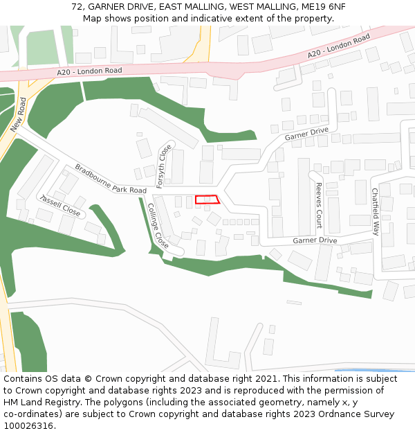 72, GARNER DRIVE, EAST MALLING, WEST MALLING, ME19 6NF: Location map and indicative extent of plot