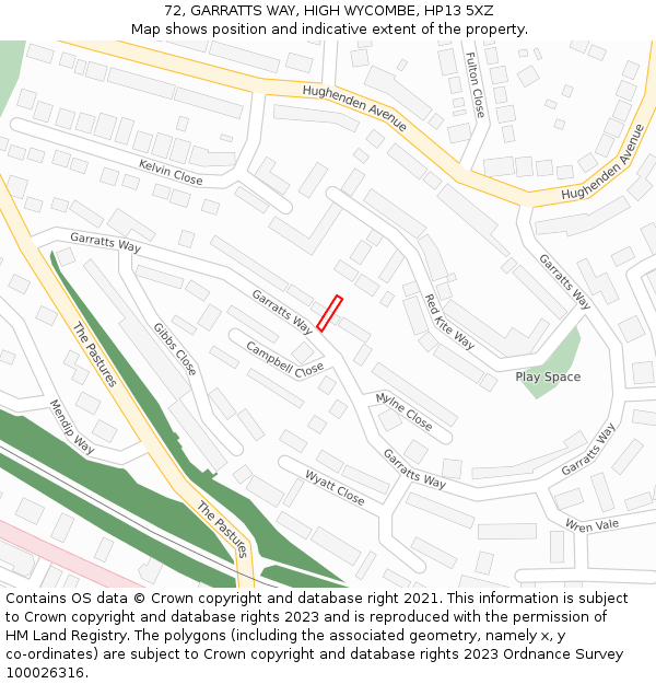 72, GARRATTS WAY, HIGH WYCOMBE, HP13 5XZ: Location map and indicative extent of plot