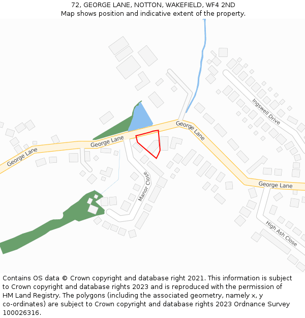 72, GEORGE LANE, NOTTON, WAKEFIELD, WF4 2ND: Location map and indicative extent of plot