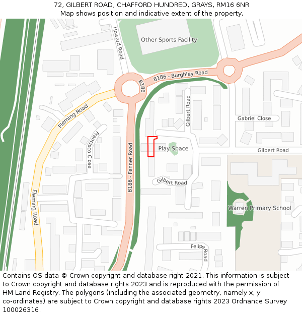 72, GILBERT ROAD, CHAFFORD HUNDRED, GRAYS, RM16 6NR: Location map and indicative extent of plot