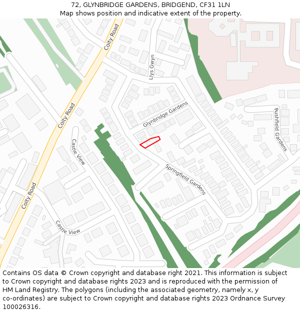 72, GLYNBRIDGE GARDENS, BRIDGEND, CF31 1LN: Location map and indicative extent of plot