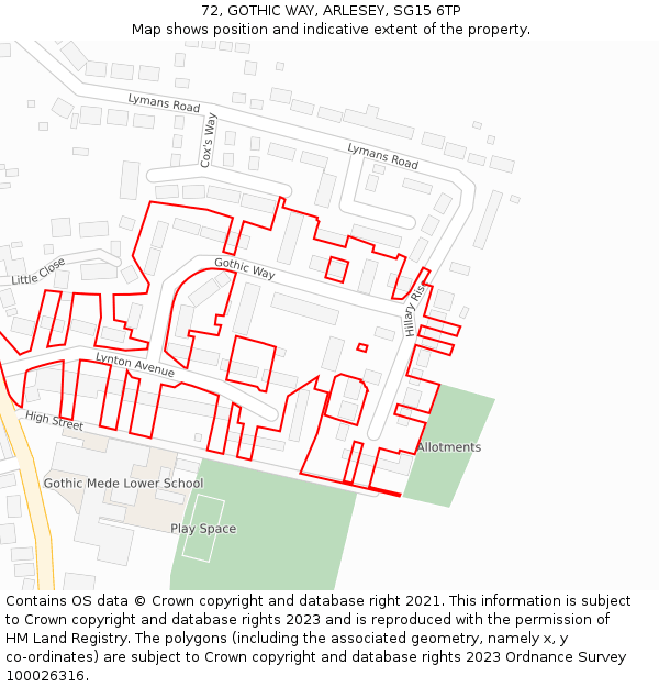 72, GOTHIC WAY, ARLESEY, SG15 6TP: Location map and indicative extent of plot