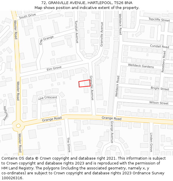 72, GRANVILLE AVENUE, HARTLEPOOL, TS26 8NA: Location map and indicative extent of plot