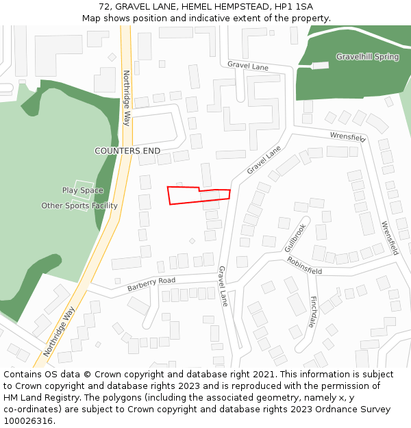 72, GRAVEL LANE, HEMEL HEMPSTEAD, HP1 1SA: Location map and indicative extent of plot