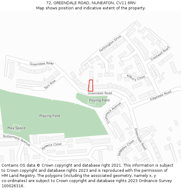 72, GREENDALE ROAD, NUNEATON, CV11 6RN: Location map and indicative extent of plot