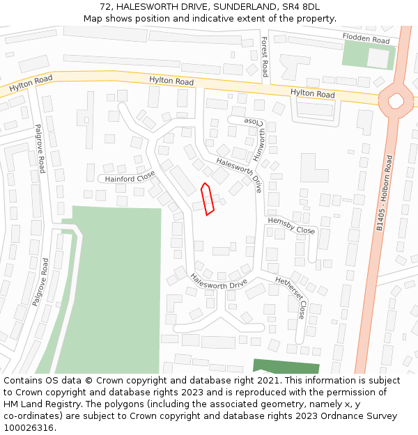 72, HALESWORTH DRIVE, SUNDERLAND, SR4 8DL: Location map and indicative extent of plot