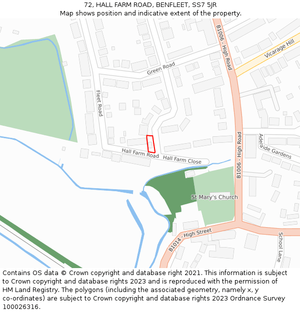72, HALL FARM ROAD, BENFLEET, SS7 5JR: Location map and indicative extent of plot