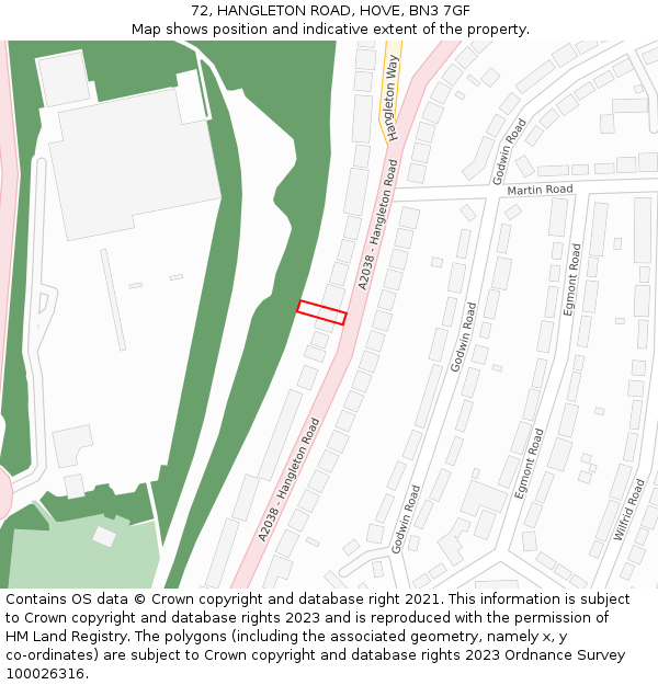 72, HANGLETON ROAD, HOVE, BN3 7GF: Location map and indicative extent of plot