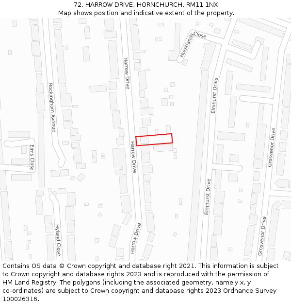 72, HARROW DRIVE, HORNCHURCH, RM11 1NX: Location map and indicative extent of plot