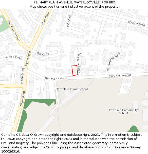 72, HART PLAIN AVENUE, WATERLOOVILLE, PO8 8RX: Location map and indicative extent of plot
