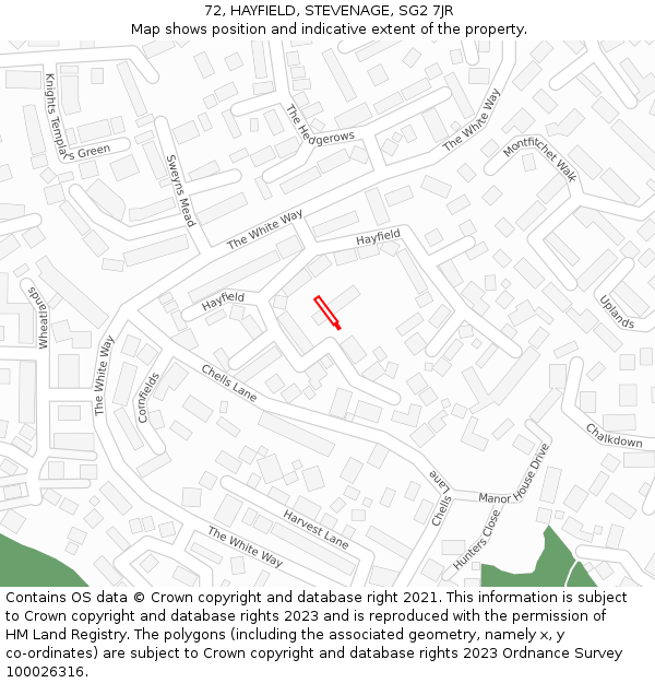 72, HAYFIELD, STEVENAGE, SG2 7JR: Location map and indicative extent of plot