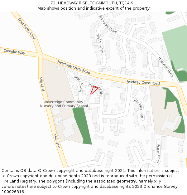 72, HEADWAY RISE, TEIGNMOUTH, TQ14 9UJ: Location map and indicative extent of plot