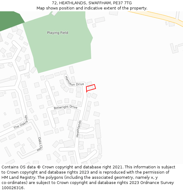 72, HEATHLANDS, SWAFFHAM, PE37 7TG: Location map and indicative extent of plot