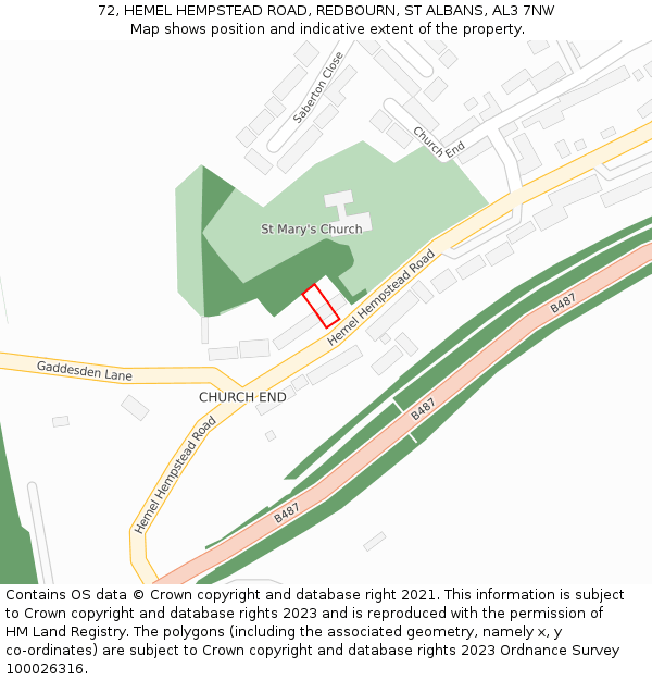 72, HEMEL HEMPSTEAD ROAD, REDBOURN, ST ALBANS, AL3 7NW: Location map and indicative extent of plot