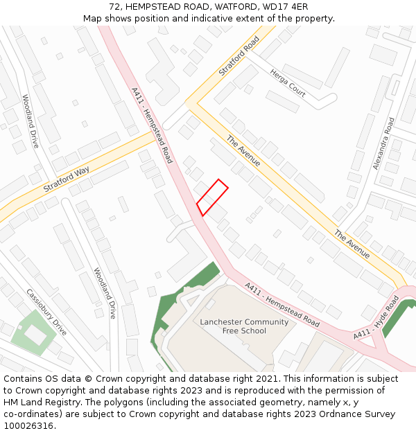 72, HEMPSTEAD ROAD, WATFORD, WD17 4ER: Location map and indicative extent of plot