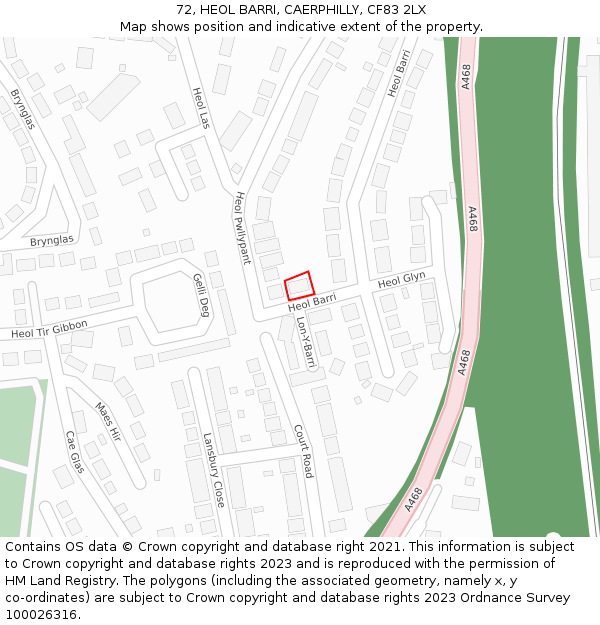 72, HEOL BARRI, CAERPHILLY, CF83 2LX: Location map and indicative extent of plot