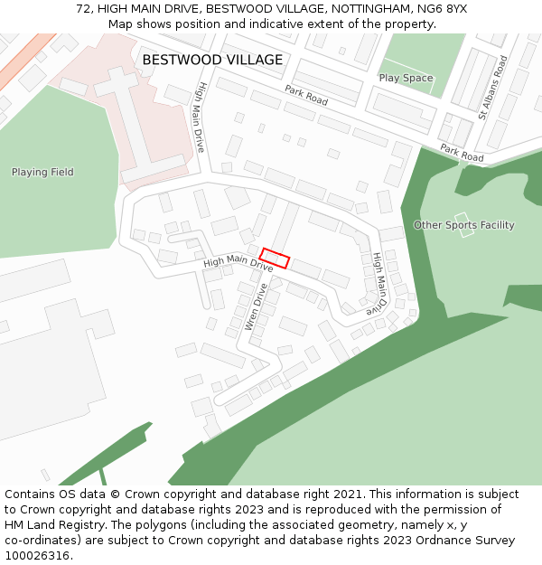 72, HIGH MAIN DRIVE, BESTWOOD VILLAGE, NOTTINGHAM, NG6 8YX: Location map and indicative extent of plot