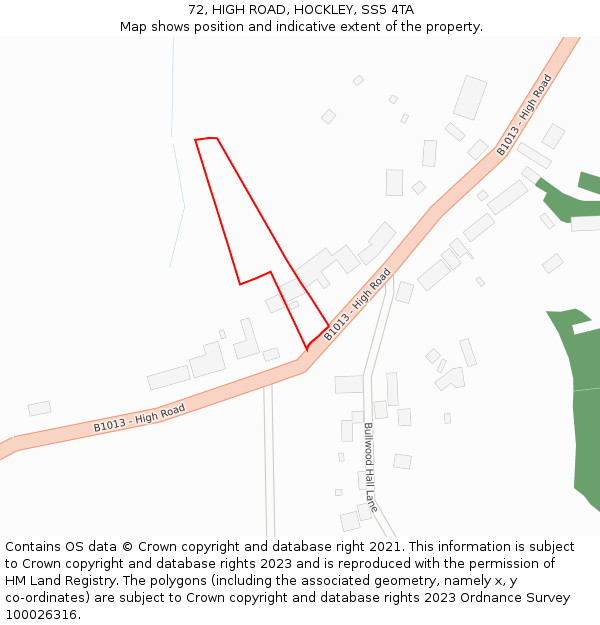 72, HIGH ROAD, HOCKLEY, SS5 4TA: Location map and indicative extent of plot