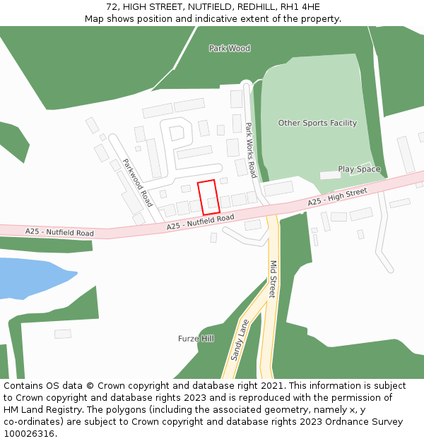 72, HIGH STREET, NUTFIELD, REDHILL, RH1 4HE: Location map and indicative extent of plot