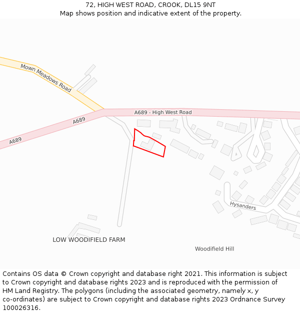 72, HIGH WEST ROAD, CROOK, DL15 9NT: Location map and indicative extent of plot