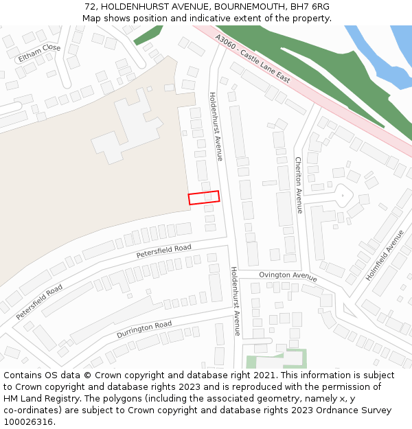 72, HOLDENHURST AVENUE, BOURNEMOUTH, BH7 6RG: Location map and indicative extent of plot