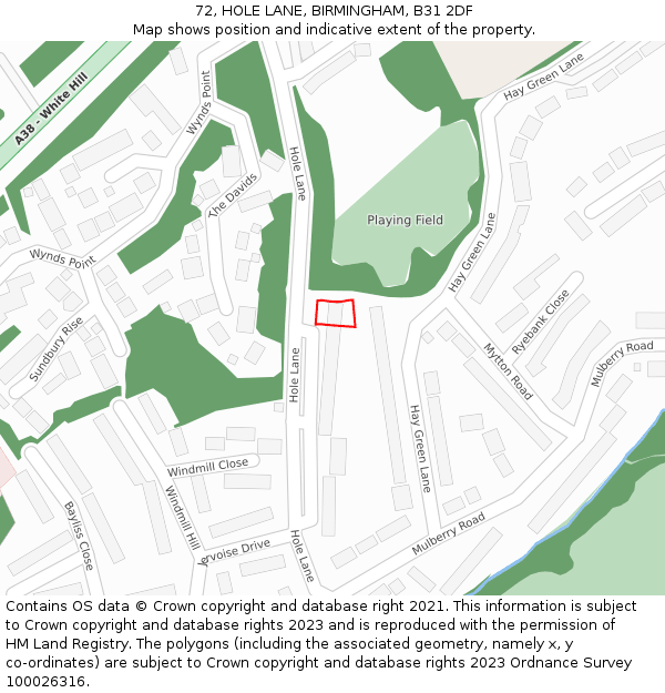 72, HOLE LANE, BIRMINGHAM, B31 2DF: Location map and indicative extent of plot